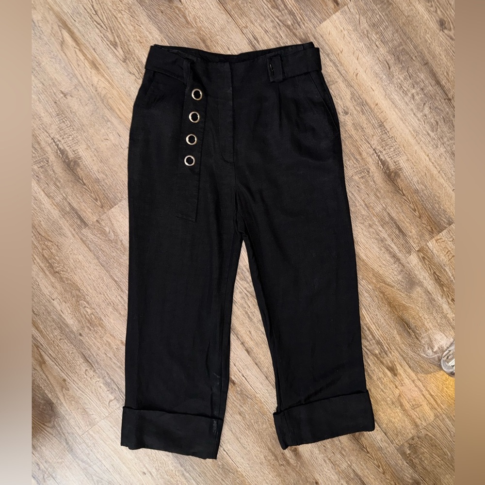 Sandro • Belted Wide Leg Cuffed Cropped Trousers - Picture 5 of 15